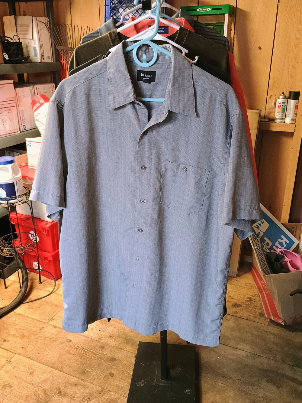 Haggar Men’s Short-Sleeve Button-Up Shirt - Light Blue Bin 6